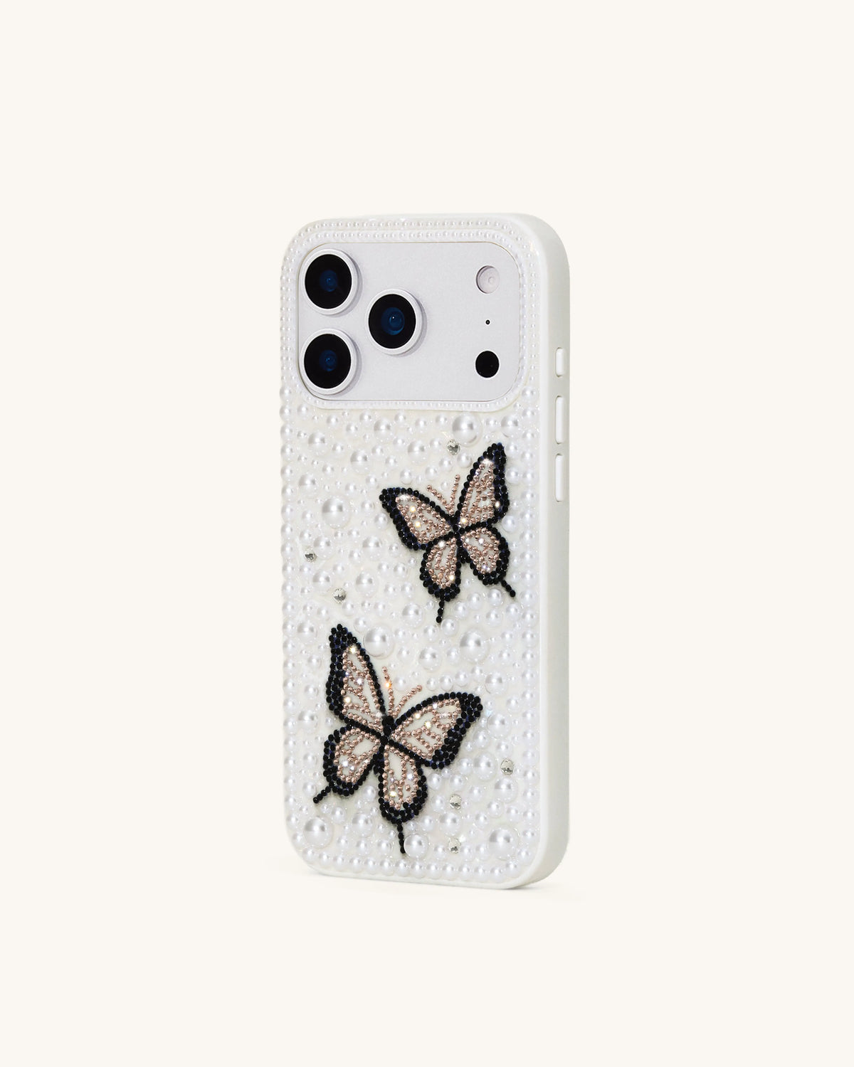 Butterfly Pearl Embellished Phone Case - White
