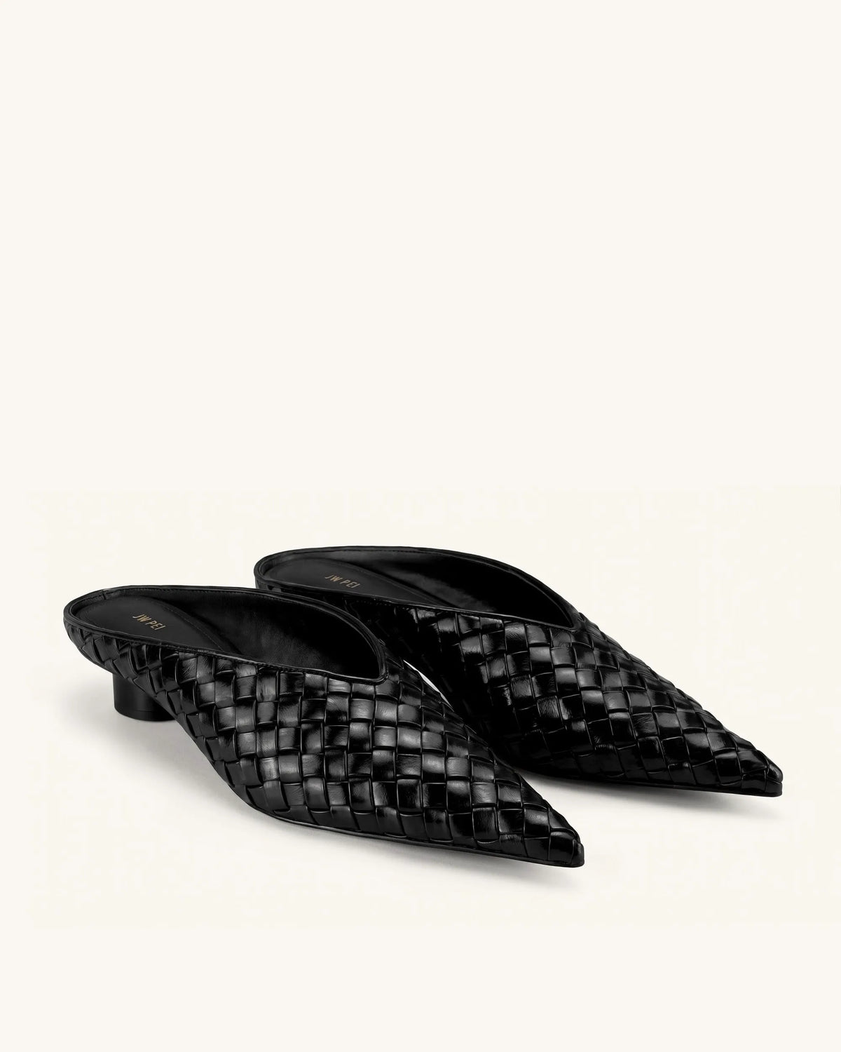 Helena Woven Textured Pointed Toe Mules - Black