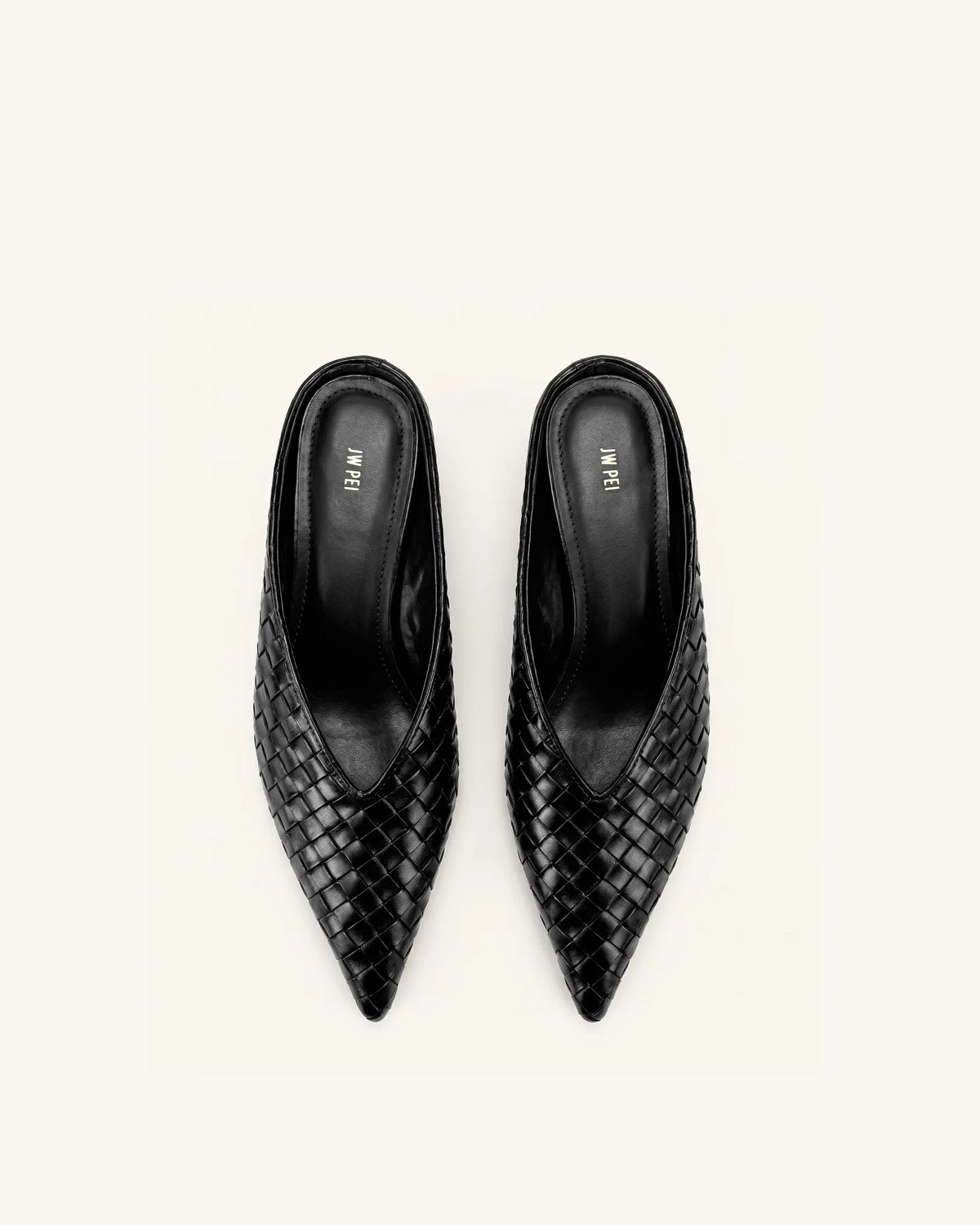 Helena Woven Textured Pointed Toe Mules - Black