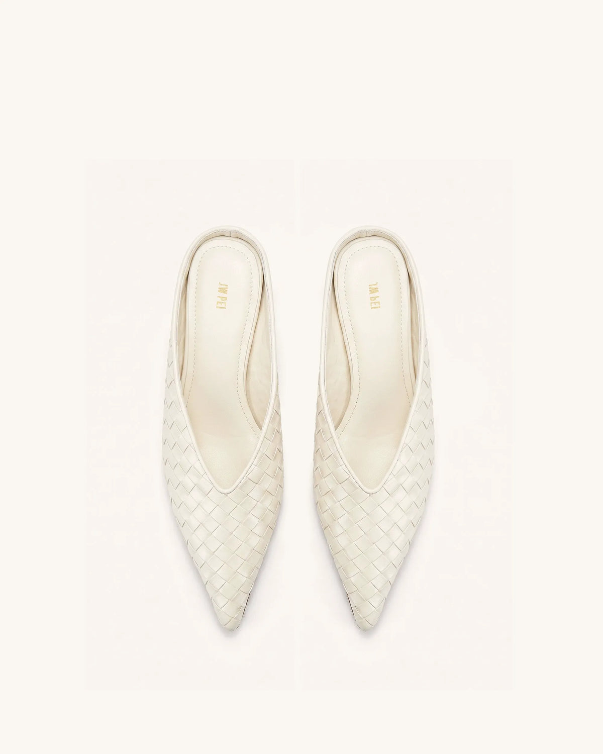 Helena Woven Textured Pointed Toe Mules - Beige