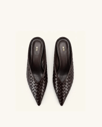 Helena Woven Textured Pointed Toe Mules - Burgundy