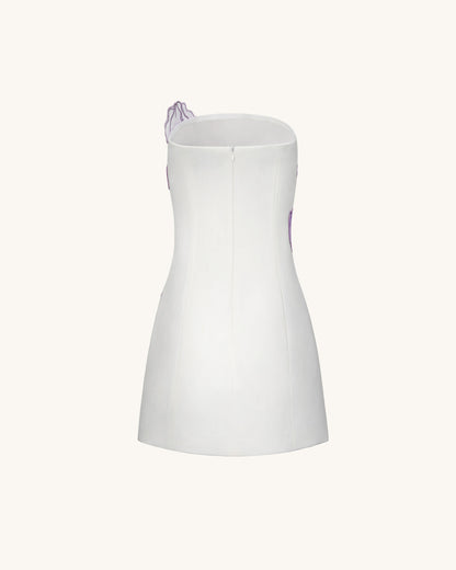 Iris Floral Print Strapless Dress - White