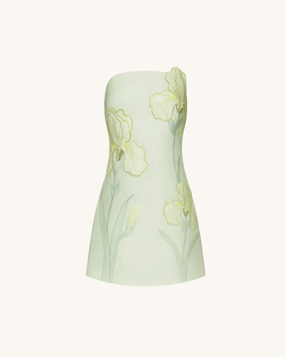Iris Floral Print Strapless Dress - Green