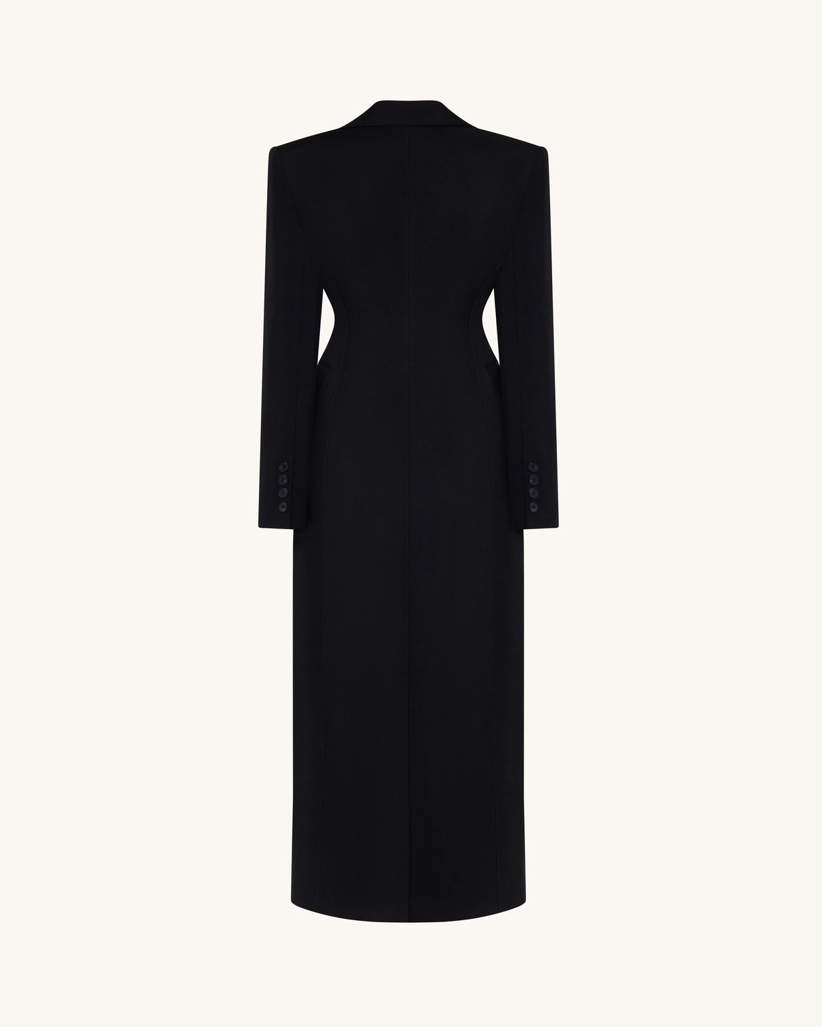 Structured Shoulder Fitted Lapel Maxi Coat - Black