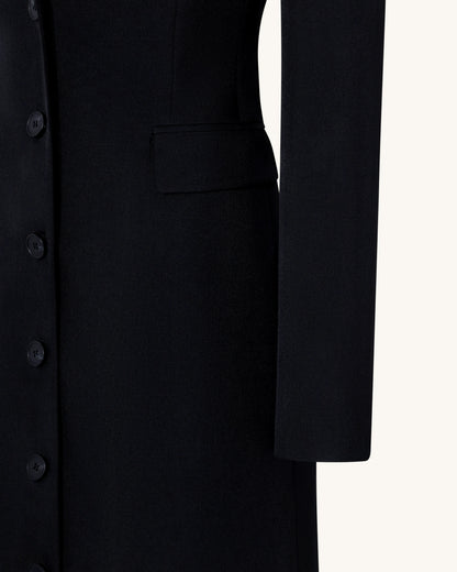 Structured Shoulder Fitted Lapel Maxi Coat - Black