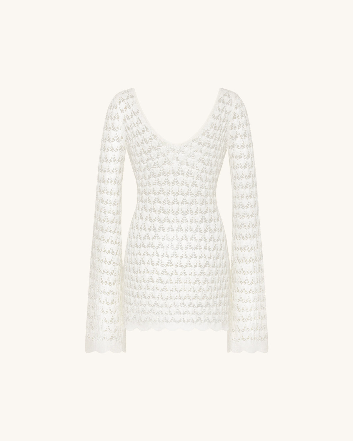 Pointelle Knit Keyhole Mini Dress - White