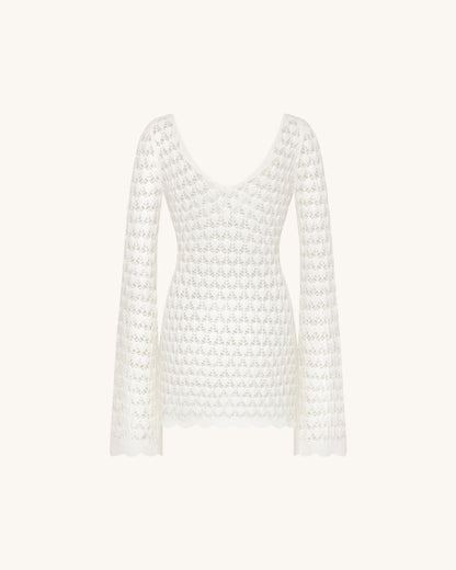 Pointelle Knit Keyhole Mini Dress - White