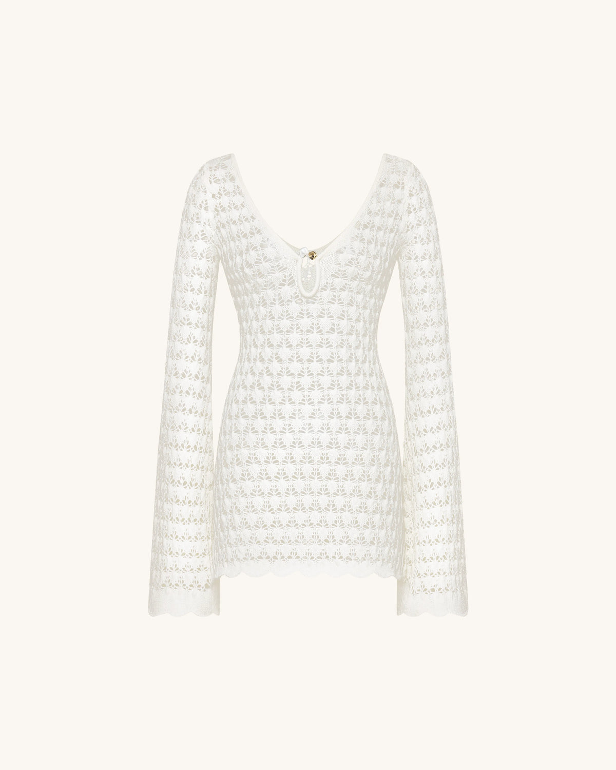 Pointelle Knit Keyhole Mini Dress - White
