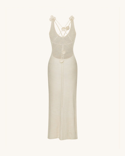 Textured Knit Halter Maxi Dress - Cream