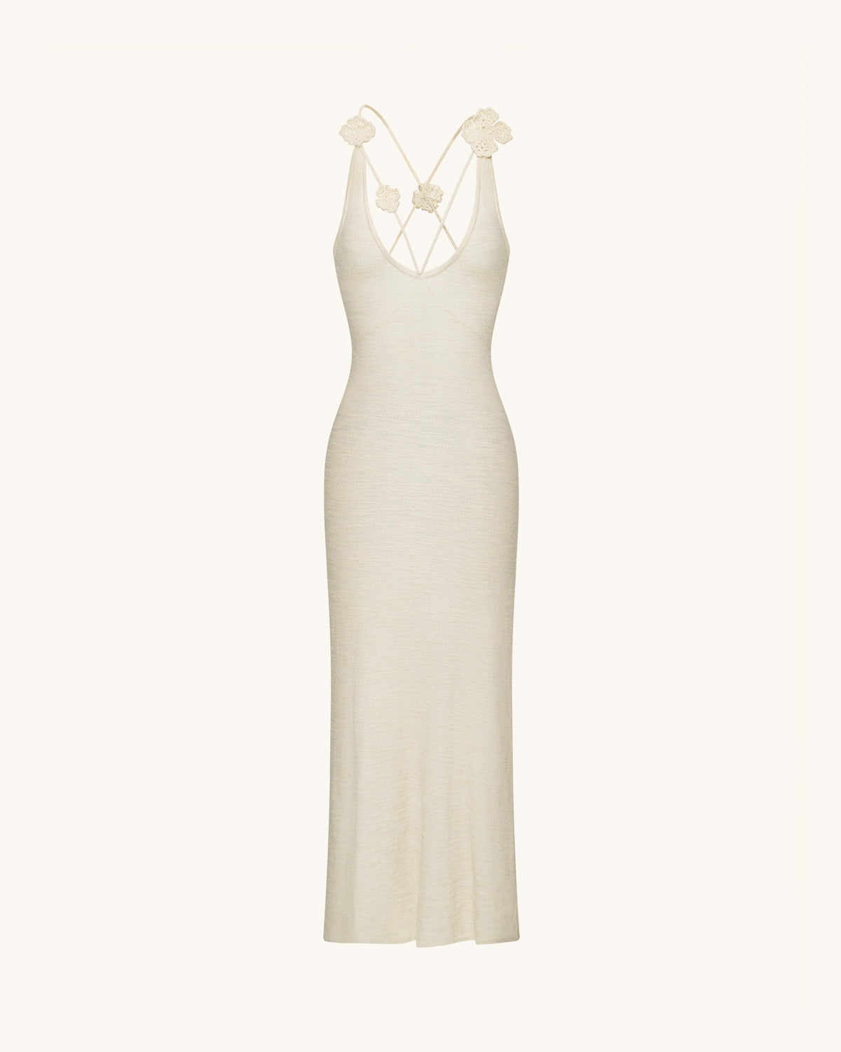 Textured Knit Halter Maxi Dress - Cream