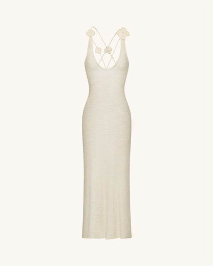 Textured Knit Halter Maxi Dress - Cream