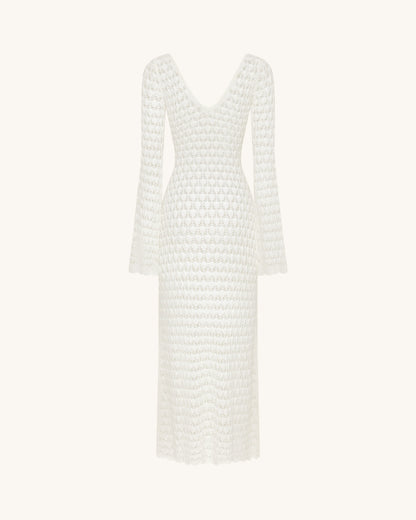 Pointelle Knit Keyhole Maxi Dress - White