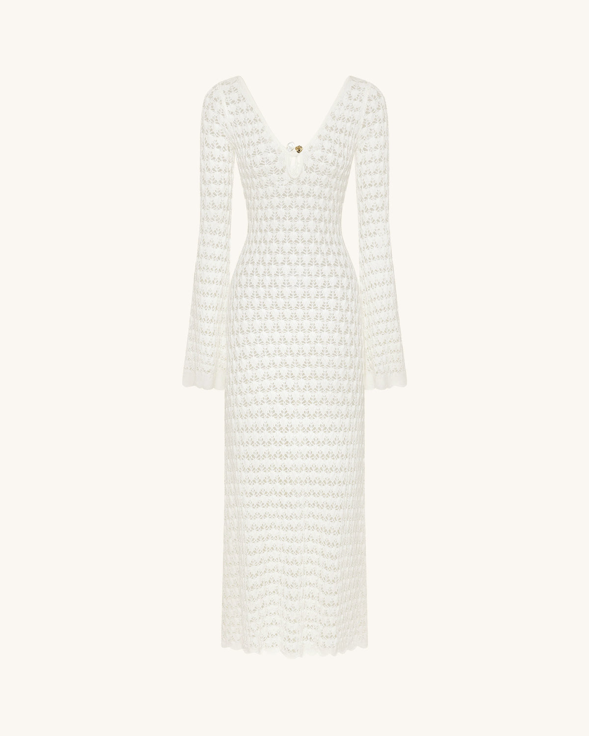 Pointelle Knit Keyhole Maxi Dress - White
