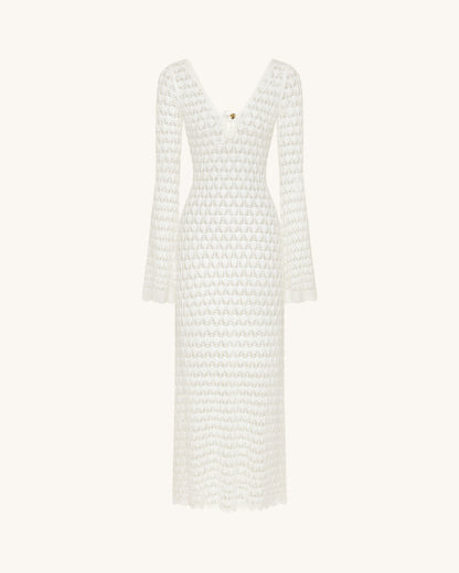 Pointelle Knit Keyhole Maxi Dress - White