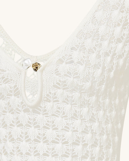 Pointelle Knit Keyhole Maxi Dress - White