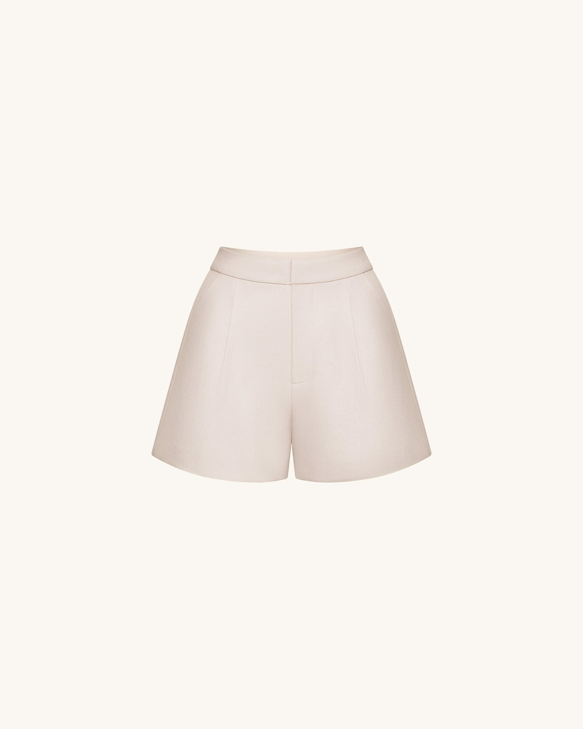 Woven Cotton Tailored Shorts - Beige