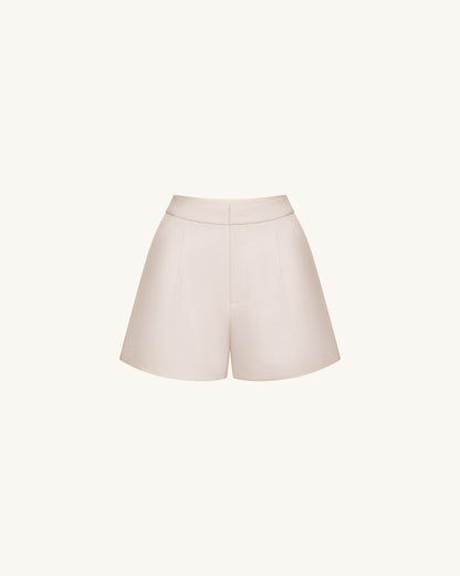 Woven Cotton Tailored Shorts - Beige