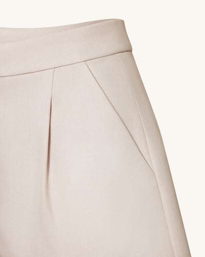 Woven Cotton Tailored Shorts - Beige