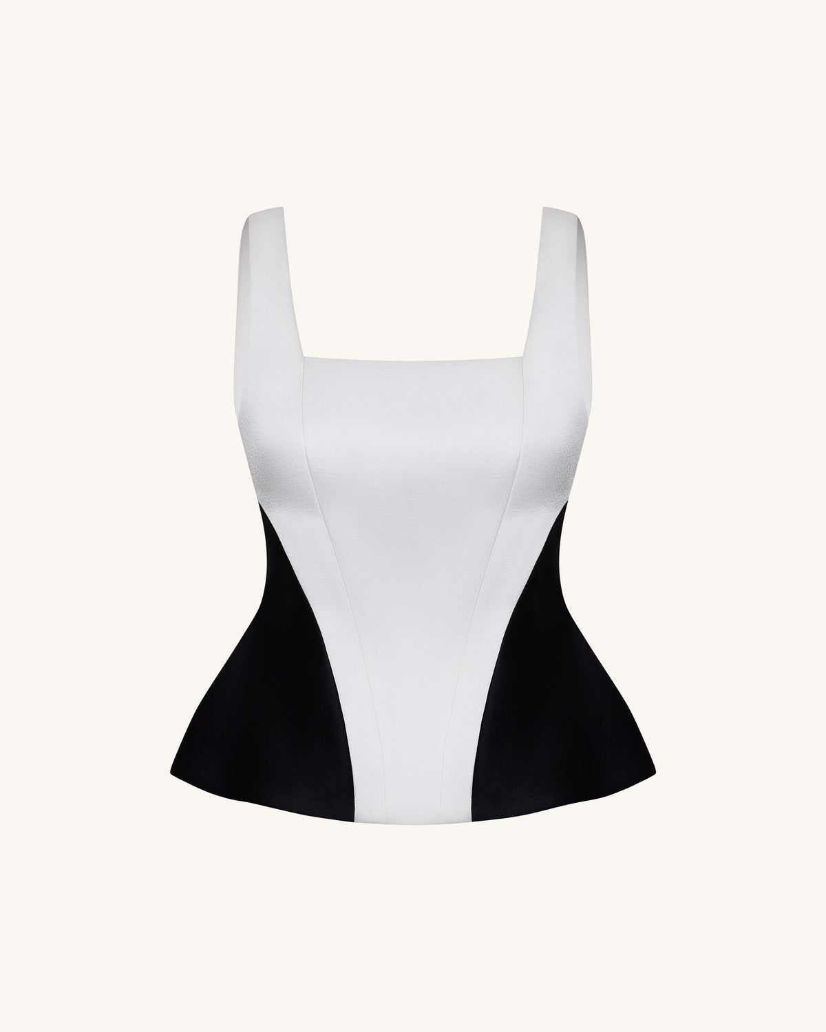 Monochrome Paneled Square-Neck Peplum Top - Black
