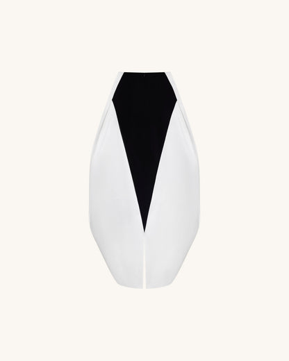 Monochrome Paneled Structured Pannier Maxi Skirt - Black