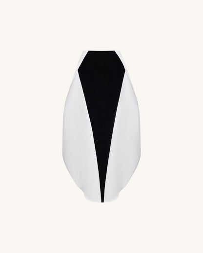 Monochrome Paneled Structured Pannier Maxi Skirt - Black