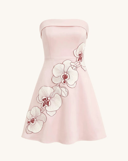 Orchid Embroidered Strapless A-Line Midi Dress - Blush Pink