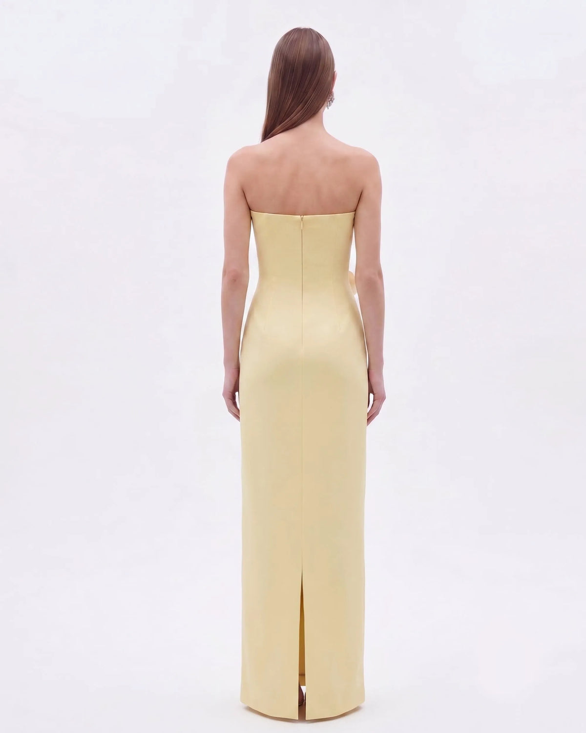 Floral Appliqué Strapless Dress - Yellow