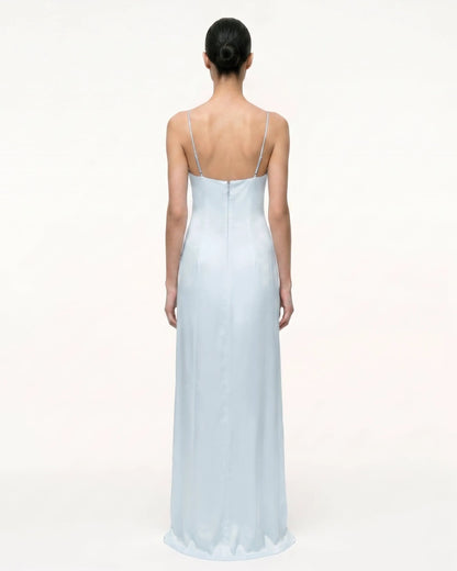 Iris Motif Satin Slip Gown - Light Blue