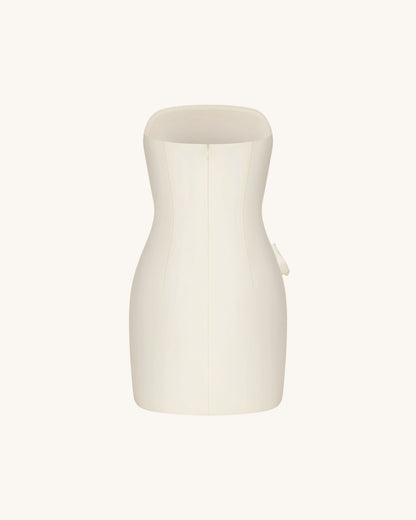 Strapless Floral Appliqué Dress - White
