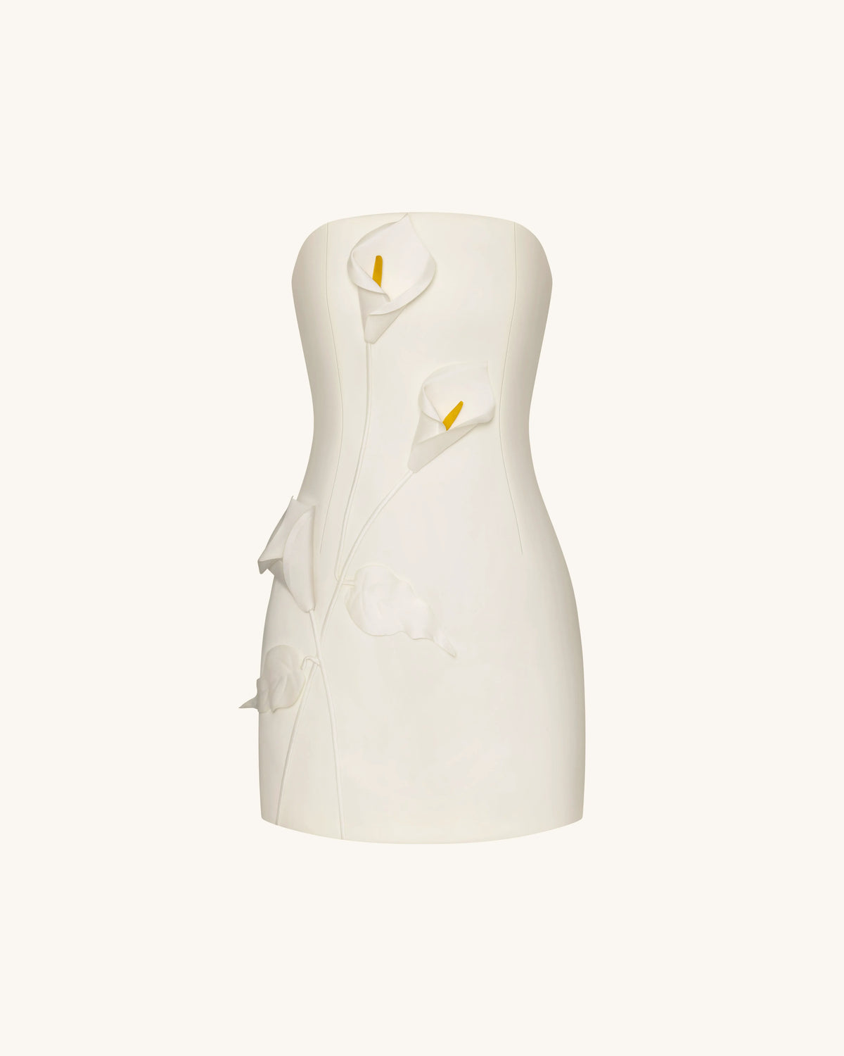 Strapless Floral Appliqué Dress - White