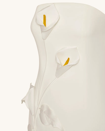 Strapless Floral Appliqué Dress - White