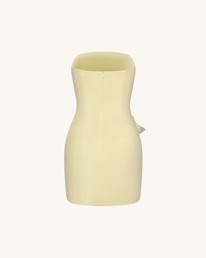 Strapless Floral Appliqué Dress - Yellow