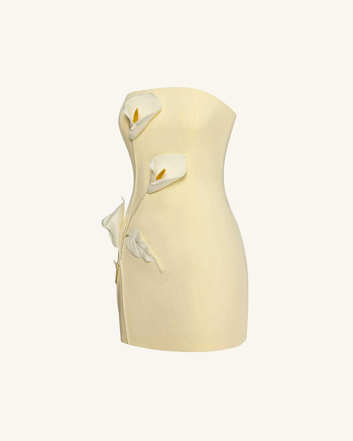 Strapless Floral Appliqué Dress - Yellow