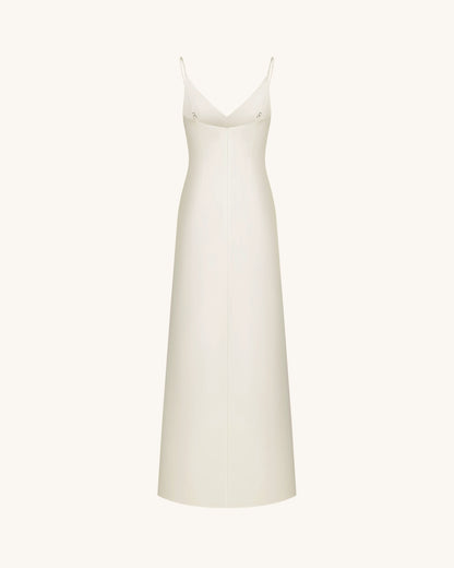 Iris Motif Satin Slip Gown - White