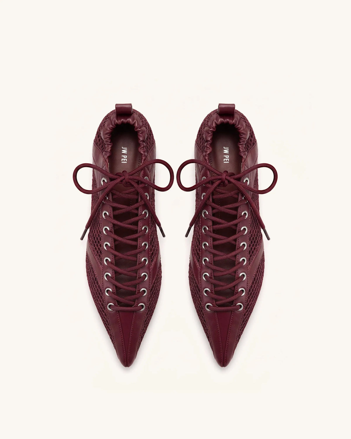 Ava Lace-Up Mesh Flats - Burgundy