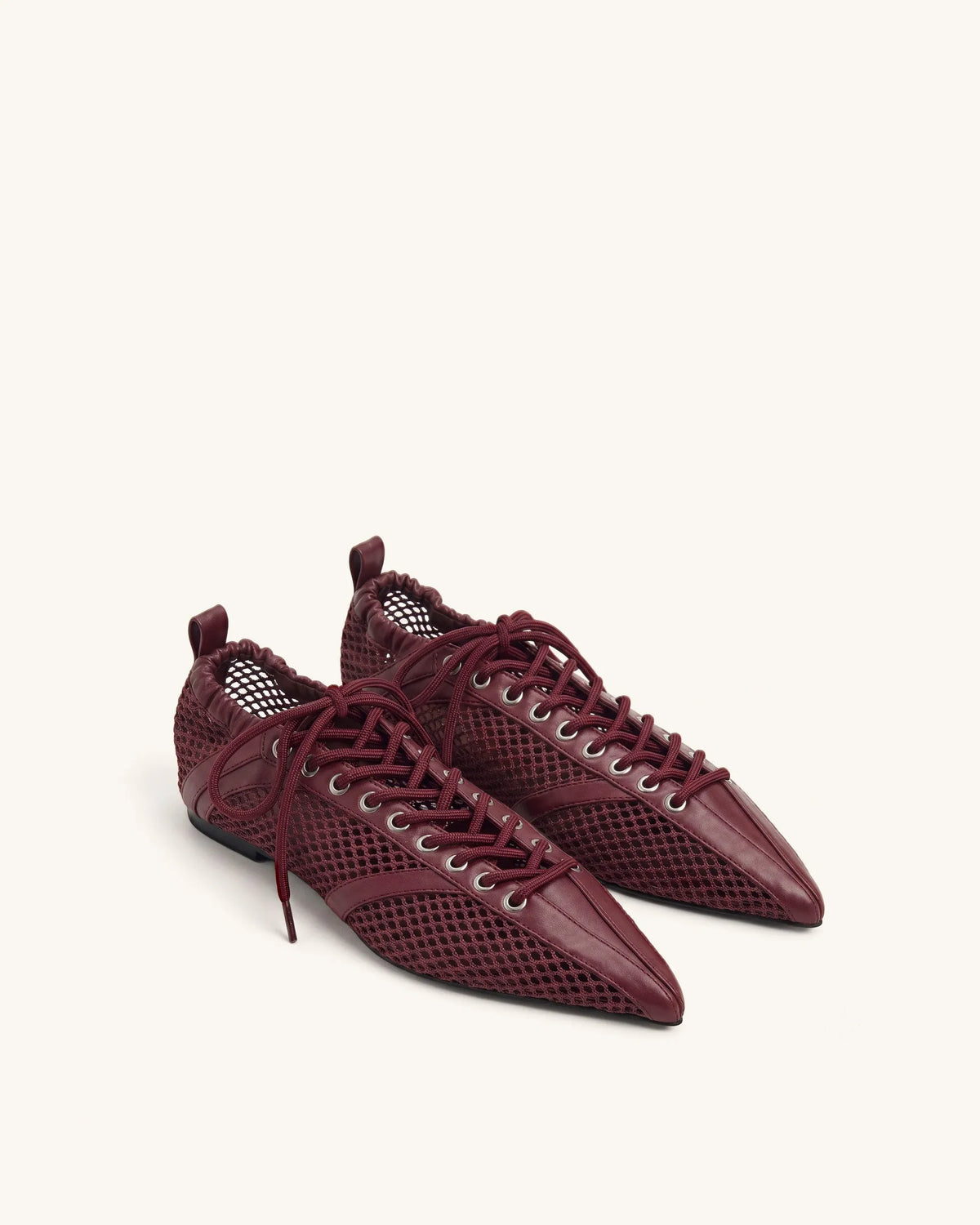 Ava Lace-Up Mesh Flats - Burgundy