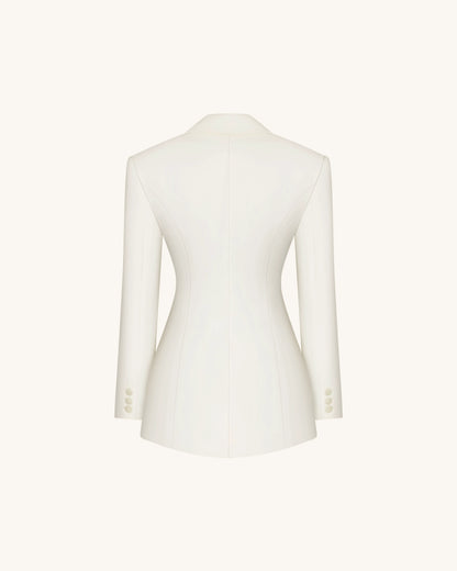 Iris Embroidery Hourglass Blazer - White