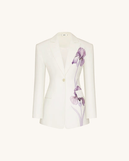 Iris Embroidery Hourglass Blazer - White