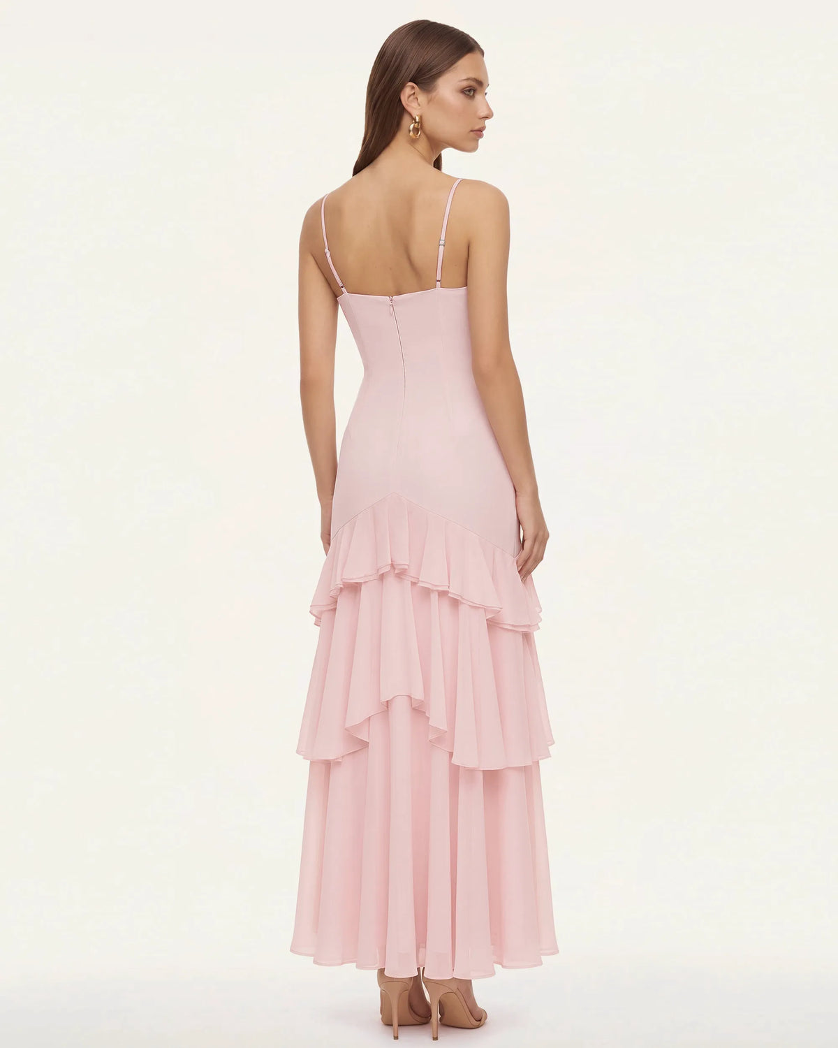 Orchid Embroidered Ruffled One-Shoulder Maxi Dress - Blush Pink