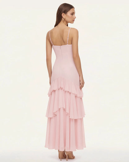 Orchid Embroidered Ruffled One-Shoulder Maxi Dress - Blush Pink