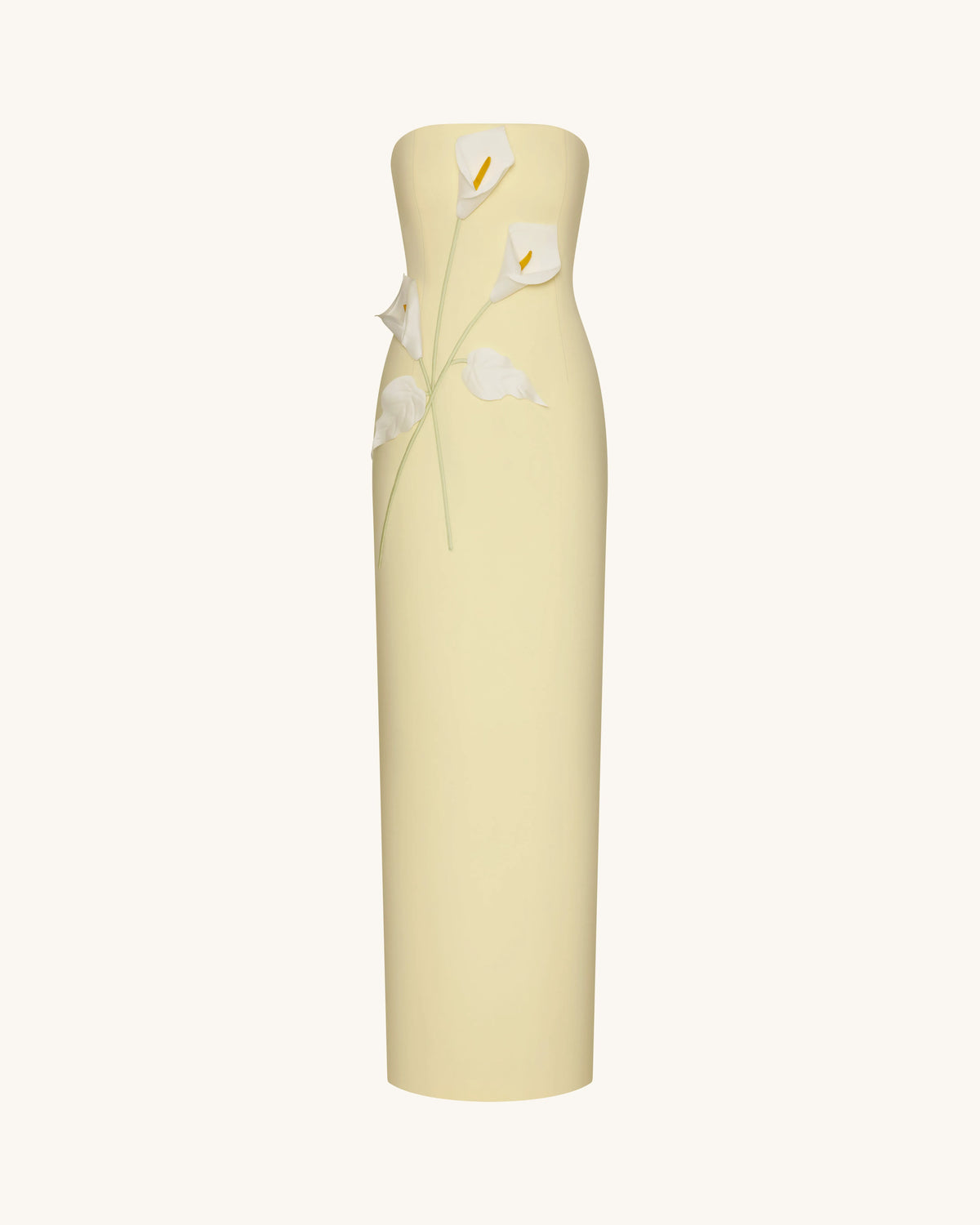 Floral Appliqué Strapless Dress - Yellow