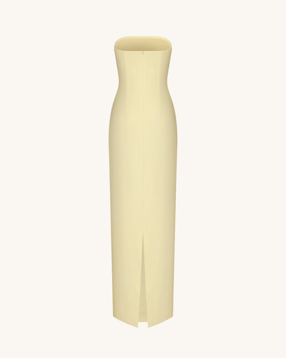 Floral Appliqué Strapless Dress - Yellow