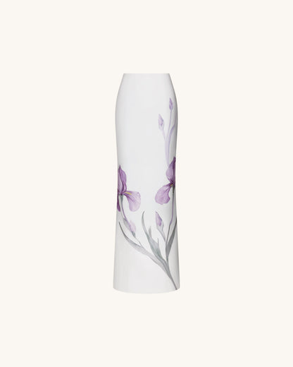 Iris Motif Maxi Skirt - White