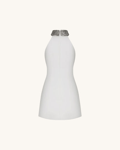Jeweled Halter Iris Motif Dress - White