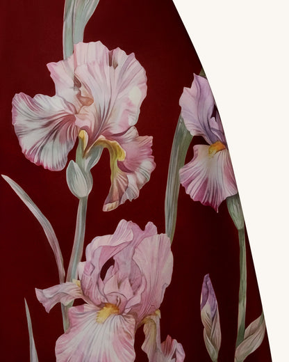 Iris Floral Print Strapless A-Line Dress - Burgundy