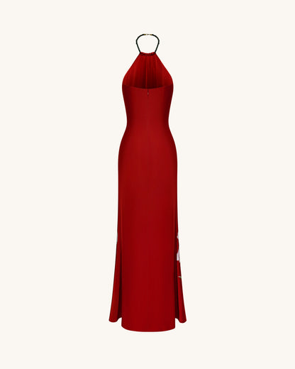 Iris Floral Print Halter Maxi Dress - Ruby