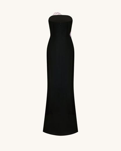 Iris Floral-Appliqué Strapless Maxi Dress - Black