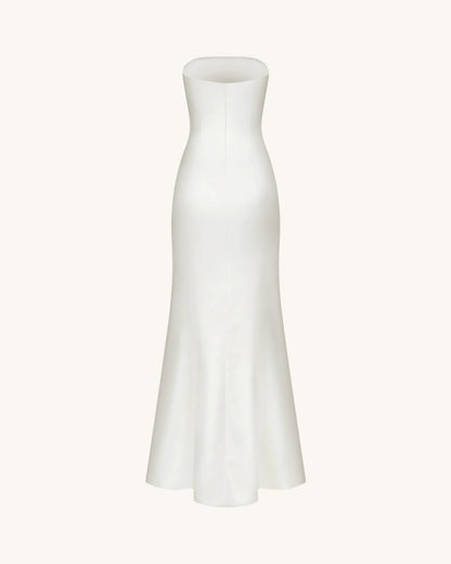 Strapless Floral Polyester Dress - White