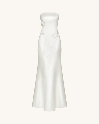 Strapless Floral Polyester Dress - White