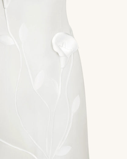 Strapless Floral Polyester Dress - White